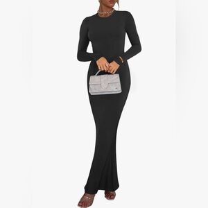 ReoRia Women’s Sexy Crew Neck Lounge, Long Sleeve Ribbed Bodycon Maxi Dress NWT